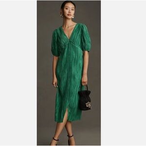 Anthropologie Dresses | Emerald Green Midi Dress V-Neck Size XS